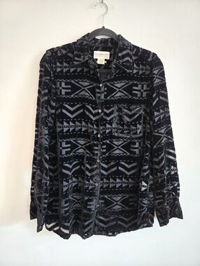 DENIM & SUPPLY RALPH LAUREN I S Boyfriend Burnout Velvet Aztec Shirt I black